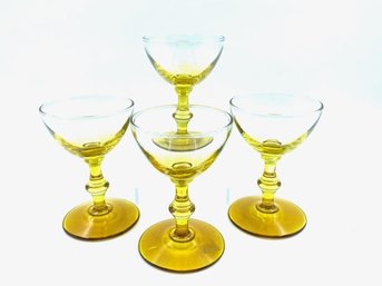 Set Of 4 Gorgeous Handblown Amber To Clear Ombre Stemware