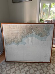 Vintage Framed LI Sound Nautical Navigation Chart - North Shore Of Long Island Sound