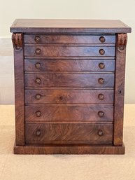 Antique Burled Wellington Chest Lock Side Cabinet - Small