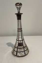 Vintage 13 Inch Sterling Silver Overlay Glass Decanter Classic Art Nouveau Monogrammed