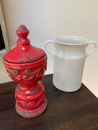 Decorative Lidded Urn & Milk Pail Shaped Vase