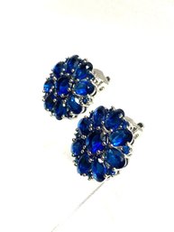 The Modern Button Earring Silverton Clip W/ Sapphire Synthetic Stones