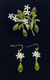 Adorable Floral Brooch & Dangle Earring Set