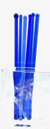 Grouping Of 6 Vintage Hand-blown Cobalt Blue Swizzle Sticks