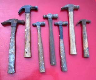 Grouping Of 7 Vintage Hammers & Wooden Handles