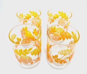 Set Of 4 Vintage Orange & Yellow Ombre Dandelion Low Tumblers By Libbey