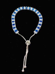 Gorgeous Silvertone Tennis Bracelet W/ Clear & Blue Stones