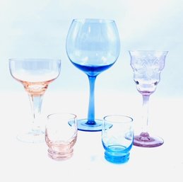 Grouping Of Vintage Sorted Colored Glass & Stemware