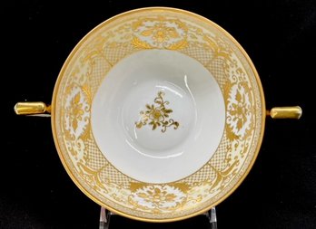 Vintage Hand-painted Dual Handled Gold Gilt Nippon Fine China Bowl