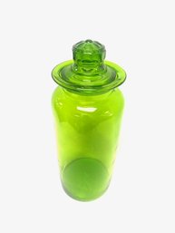 Tall Vintage Hand-blown Green Glass Canister With Lid