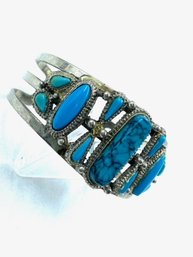 Vintage Metal Cuff W/ Turquoise Stones