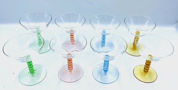 Set Of 8 Colorful Bubble Stemmed Champagne Glasses