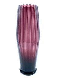 Stunning Ribbed Handblown Amethyst Cylindrical Vase