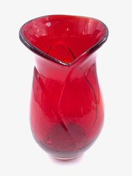 Sculptural Ruby Red Art Glass Vase