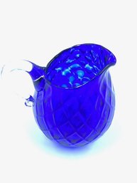 Incredible Vintage Diamond Point Handblown Cobalt Glass Pitcher