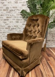 Vintage MCM Chocolate Velour Swivel Rocker By Pioneer Furniture