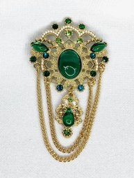 Goldtone & Green Military Style Brooch