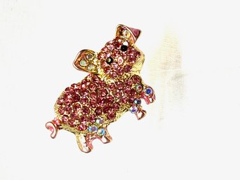 Diminutive Pink Rhinestone Encrusted Pig Brooch