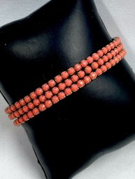 Trio Of Opaque Coral Rhinestone Stretch Bracelets