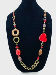 Bohemian Faux Red Turquoise Statement Necklace