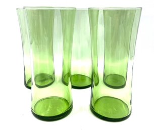 Set Of 5 Vintage Handblown MCM Flared Green Tumblers