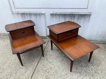 Pair Of Vintage MCM Solid Wood 2-tier Step End Tables