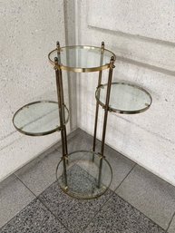 Vintage MCM Multi-tier Brass & Glass Plant Stand/display