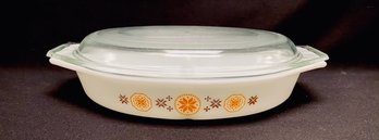 Vintage Pyrex Country Harvest Divided Baking Dish W/ Lid