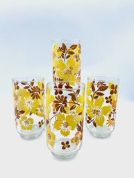 Set Of 4 Vintage Autumn Floral Tumblers By Libbey