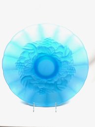 Vintage Aqua Frosted Glass Cake Stand By Indiana Glass