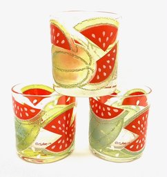 Trio Of Signed Culver LTD Watermelon Rocks Glasses