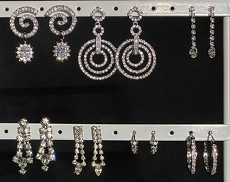 Collection Of Vintage To Now Silvertone Earrings W/ Clear Stones Including 925