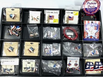 Large Assortment Of New Old Stock Patriotic Jewelry - Red, White, & Blue
