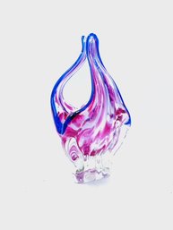 Fantastic Handblown Weighted Sculptural Pink End Of Days Art Glass Basket