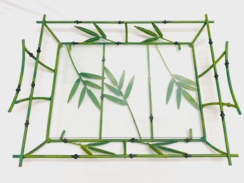 Figural Bamboo Metal Serving Tray W/ Glass Bottom