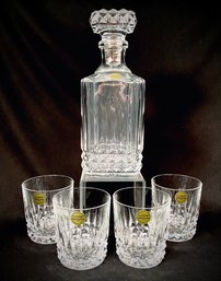 Vintage Cristal D'Arques 24 Lead Crystal Decanter & Rocks Glasses Set - New