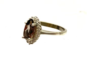 925 Sterling Silver Ladies Size 8 Ring W/ Smoked Quartz Stone