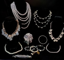 Silvertone, Faux Pearl, & Crystal Collection - 12 Pieces