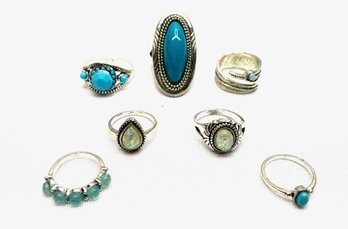 Collection Of 7 Southwest Style Silvertone Ladies' Rings