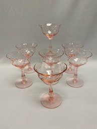 Amazing Set Of 7 Vintage Pink Diamond Optic Depression Glass Stems By Fry Glass