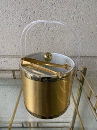 Goldtone & Lucite Vintage Ice Bucket W/ Tongs