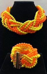 Mod Orange & Yellow Necklace & Bracelet Set