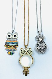 Trio Of Owl Pendant Necklaces