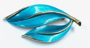 Vintage Pastelli Teal Enamel Leaf Brooch