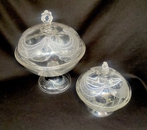 Pair Of Antique Garfield Drape Lidded Candy Dishes By Adams & Co.