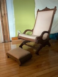 Schrenkeisen's Antique Walnut Platform Rocker With Footstool