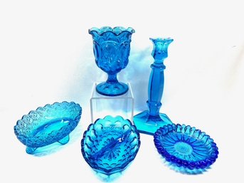 Grouping Of Vintage Colonial Blue Glassware