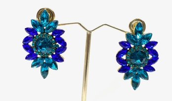 Bold Peacock Blue/green Rhinestone Earrings