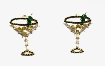 Intoxicatingly Over The Limit Fun Rhinestone Martini Earrings