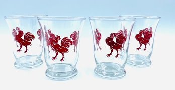 Set Of 4 Vintage Hand-blown Footed Rooster Juice Glasses